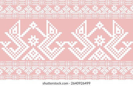 pattern blends Thai cultural elements with pixelated aesthetics. ,design for fabric or various pattern printing works.