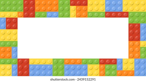 Pattern blocks toy background. Toy bricks. Plastic construction blocks. Vector illustration.