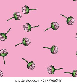 pattern bloom peony hand drawn. garden pink, fragrance bud, blossom perennial bloom peony vector sketch illustration