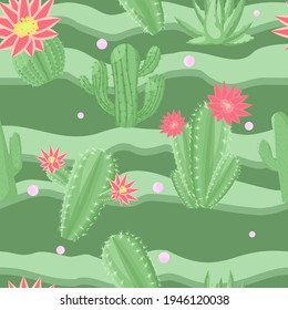 pattern of blooming cacti of different varieties. Vector illustration