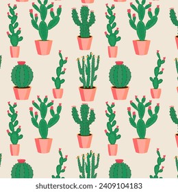 Pattern with a blooming cactus. Plants for the home. Cactus in a pot.