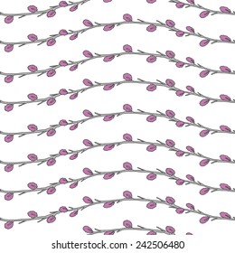 Pattern with blooming sprig on a white background. Print for curtains, fabric and etc.