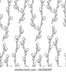 Pattern with blooming sprig on a white background. Print for curtains, fabric and etc.
