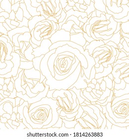 Pattern of blossoming rose buds. Golden outline, vector illustration