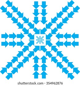 Pattern with blue arrows in snowflake form on white background