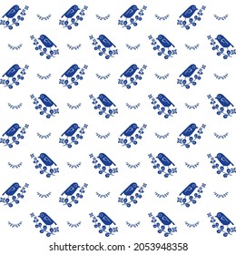 Pattern blue bird so cute on the branch. Vector and illustration background.