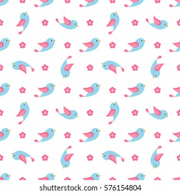pattern with blue birds and flowers