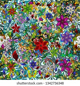 Pattern blue, black and green on colors. - stock. Abstract doodles pattern. Vector sketch. Seamless Cute fabric pattern. It can be used on mug prints, baby apparels, wallpaper, wrapping boxes etc.