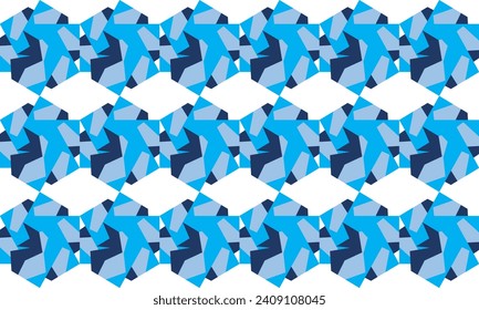 pattern with blue cubes, blue abstract background with continuous hexagonal horizontal strip, blue line patter design for fabric printing or wallpaper pattern or backdrop 