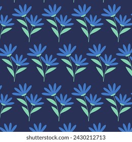 Pattern of blue felicia flowers, dark background