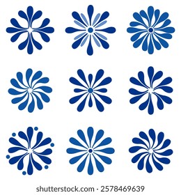 Pattern blue flower lines Hand-drawn simple elements. Symbols, ethnic, traditional. Seamless pattern. Background. For holiday cards, prints, wrapping paper, home and textiles. Vector illustration. 


