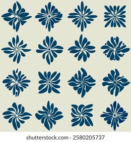 Pattern blue flower lines Hand-drawn simple elements. Symbols, ethnic, traditional. Seamless pattern. Background. For holiday cards, prints, wrapping paper, home and textiles. Vector illustration.