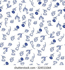 The pattern of blue flowers. Background with wildflowers. Pattern with daisies and tulips
