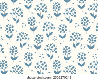 Pattern with blue flowers on a light background, vector seamless background with a floral motif in delicate tones for fabric, paper and wallpaper