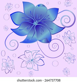 The pattern of blue flowers on a pink background