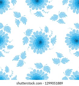 Pattern of blue flowers on a white background. Seamless.