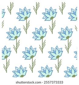 pattern with blue flowers on white background