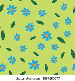 pattern of blue flowers on a yellow background