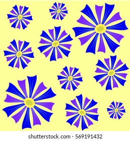 Pattern of blue flowers. Blue yellow floral vector seamless pattern