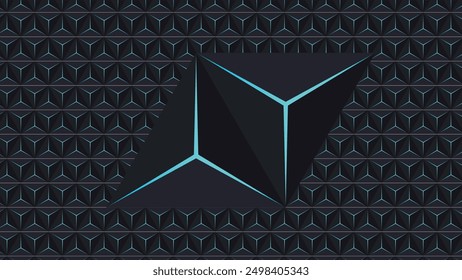 The pattern of the blue geometric shapes on a black background.