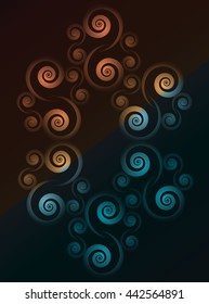 Pattern blue gradient brown curls on a black background