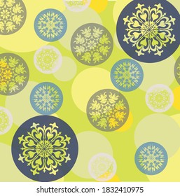 Pattern blue and gray circles on the yellow background