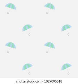 The pattern of blue and green umbrellas seamless on light gray background, pastel color style, flat design
