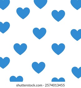 Pattern with blue hearts on a white background. Design of children's goods, wrapping paper, children's wallpaper. Vector illustration.