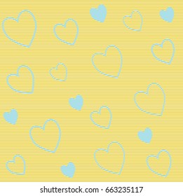Pattern of blue hearts. Straw yellow background