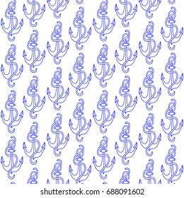 Pattern with blue nautical anchor on white background