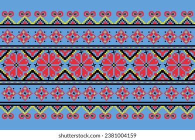 Pattern blue and orange colorful textile geometric ethnic oriental ikat seamless traditional desing for background, wrapping paper ,carpet,wallpaper,clothing,Batik,fabric,Vector illustration,embroider