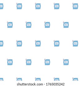 Pattern of a blue pack of milk with the inscription. Suitable for label, logo, packaging, decor, background.