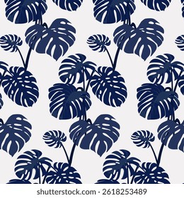 Pattern with blue palm leaves.Vector seamless pattern with blue palm leaves on a light gray background.