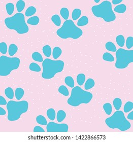Pattern Blue Paws purple background