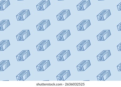 Padrão de apontadores de lápis azul em um fundo azul claro. Adequado para papéis de carta ou desenhos de volta à escola, anúncios de suprimentos de arte e gráficos com temas de escritório.