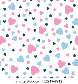 pattern with blue and pink hearts. 