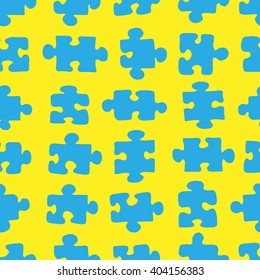 The pattern of blue puzzle on a yellow background