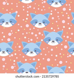 pattern with blue raccoon. raccoon head in a seamless pattern. vector illustration, eps 10.