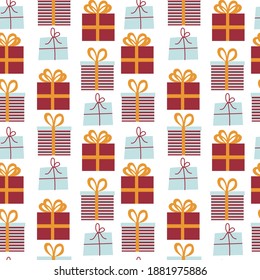 Pattern with blue and red gift boxes