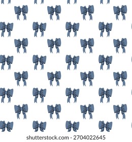 Patrón con lazos de cinta azul. Textura de vacaciones simétrica sin fisuras. Textura plana de color. Fondo decorativo y elegante para envolver regalos de Navidad, decorar textiles o usar papel navideño