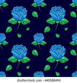 Pattern of blue roses on a blue background