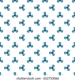 Pattern of blue spinners. A modern antistress toy in a flat style. A toy for hands and fingers. Spinners fly on a white background. Vector illustration