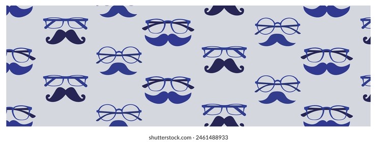 Pattern in blue tones for Father's Day. Includes fun illustrations of glasses and mustaches.