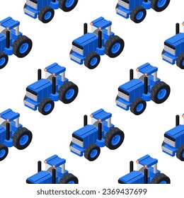 Pattern of blue tractors in isometry. Vector