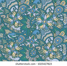 Pattern of blue and turquoise beige flowers