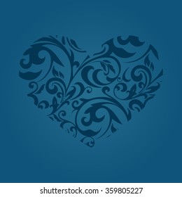 Pattern with blue vintage heart.