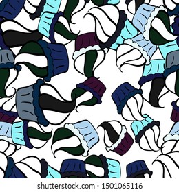 Pattern blue, white and black on colors. Vector design. Seamless Cute fabric pattern. It can be used on mug prints, baby apparels, wallpaper, wrapping boxes etc. Abstract doodles pattern. - stock.