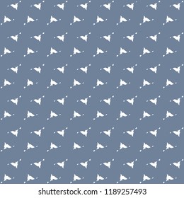 Pattern in blue and white composed of dots and shapes with irregular and sharp edges. Tile. Decorative background. Vector illustration.