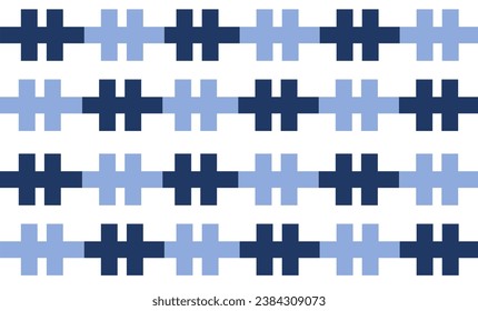 Muster mit blauen und weißen Quadraten, nahtloses Muster mit Kreuz, geometrisches Muster mit H-Buchstaben. Einfaches, schlichtes, nahtloses, blaues und hellblaues Hintergrunddesign auf Stoffdruck oder Tapete 