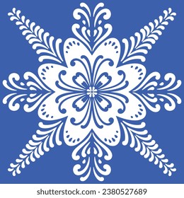 Pattern blue and white. Winter decor, snowflakes,christmas decor. Seamless pattern tile with Victorian motives.Ceramic tile in talavera style. Ornamental blue and white patterns for any decor.